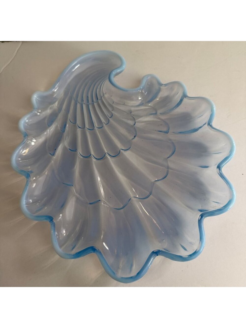 1960s Duncan Miller Sanibel Blue Opalescent Shell Scalloped Edge Glass Plate 9"